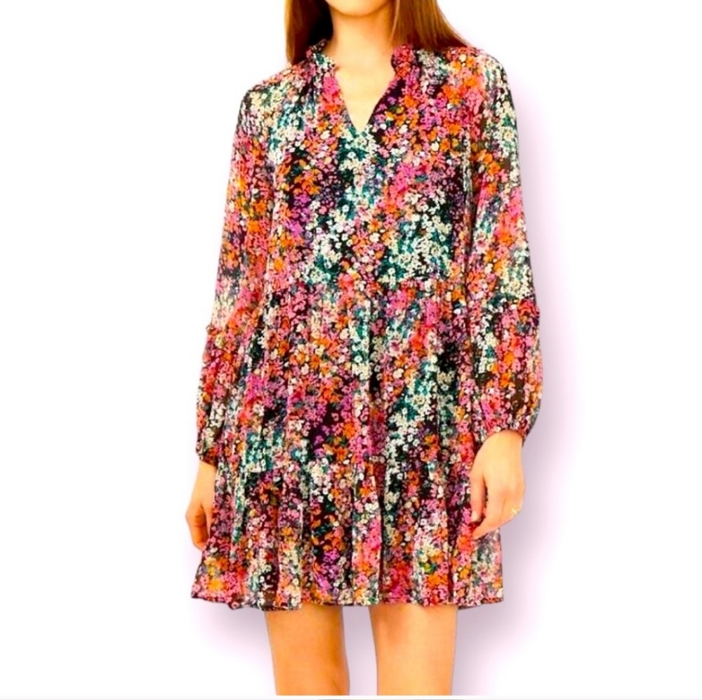 NWT Vince Camuto Floral Tiered Long Sleeve Dress Size M